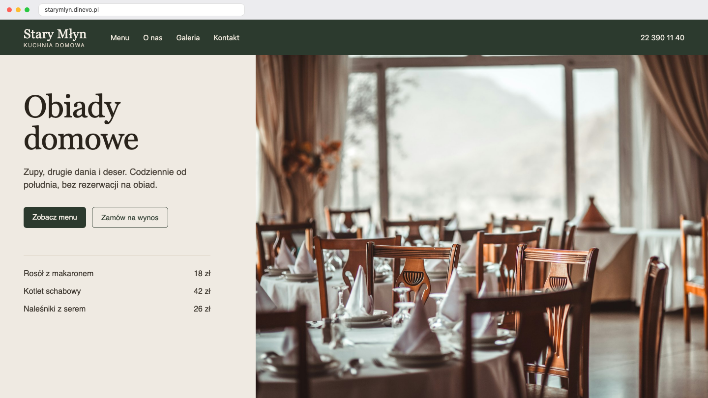 Przykładowa strona restauracji – Szablon Classic